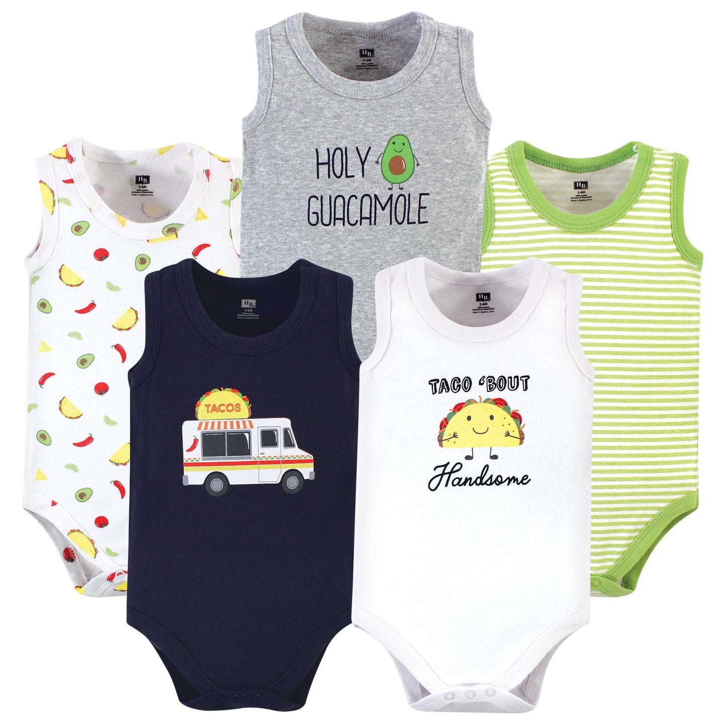 Hudson Baby Unisex Baby Cotton Sleeveless Bodysuits, Taco Truck, 0-3 Months