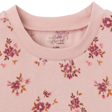 Modern Moments By Gerber Baby Hacci Snug Fit 2-Piece Pajama Set, Light Rose Dahlia Toss, 12 Months