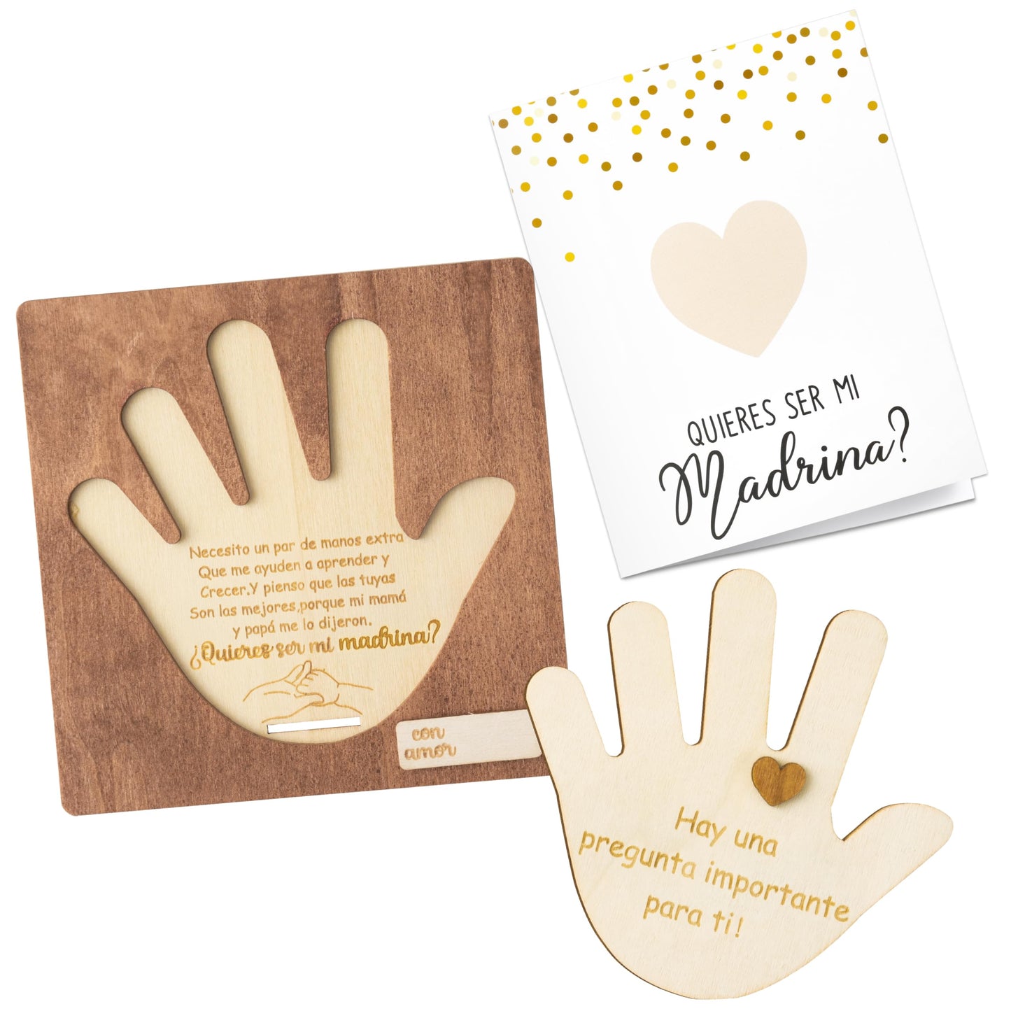 CJiangpo Will You Be My Godmother Proposal Gift, Wooden Palm Design Madrina Proposal in Spanish Godmother Asking Card Gifts Idea