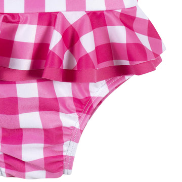 Gerber Girls' One-Piece Swimsuit, Pink Gingham Strawberry, 0-3 Months