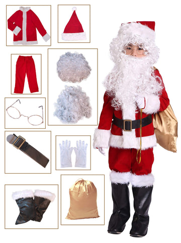 Takuvan Complete Christmas Boys 10Pcs Santa Suit Children Halloween Costume M Red