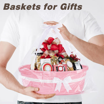 Yeeeasy Gift Basket With Bow And Gift Bag Simplicity Home Decor Rope Basket For Gifts Empty 13.5'X 8.5' X 5.5' Storage Basket