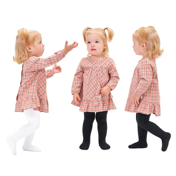 Stelle Toddler Girls Tights Baby Seamless Knit Thick Cotton Leggings Pantyhose(Infants/Kids/Childern)(2 Black+1 White,S)