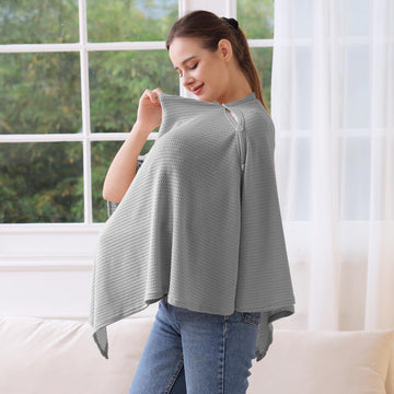 Knit Nursing Cover For Baby Breastfeeding, Breathable And Soft, Wide Neck With Stretch For Easy View (Grey)