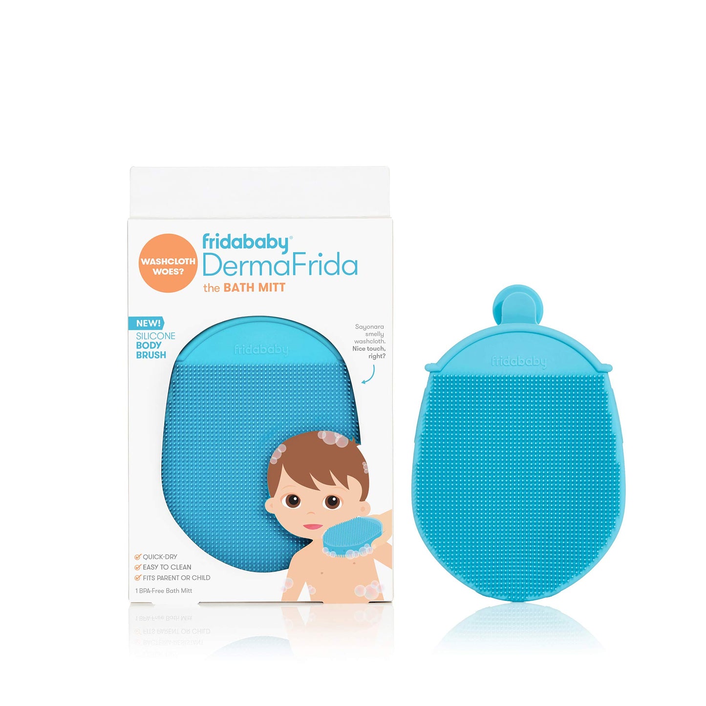 Frida Baby Dermafrida The Bath Mitt Toddler Quick-Dry Body Bath Brush, Silicone, Replacement To Kid'S Washcloth Fits Both Pare