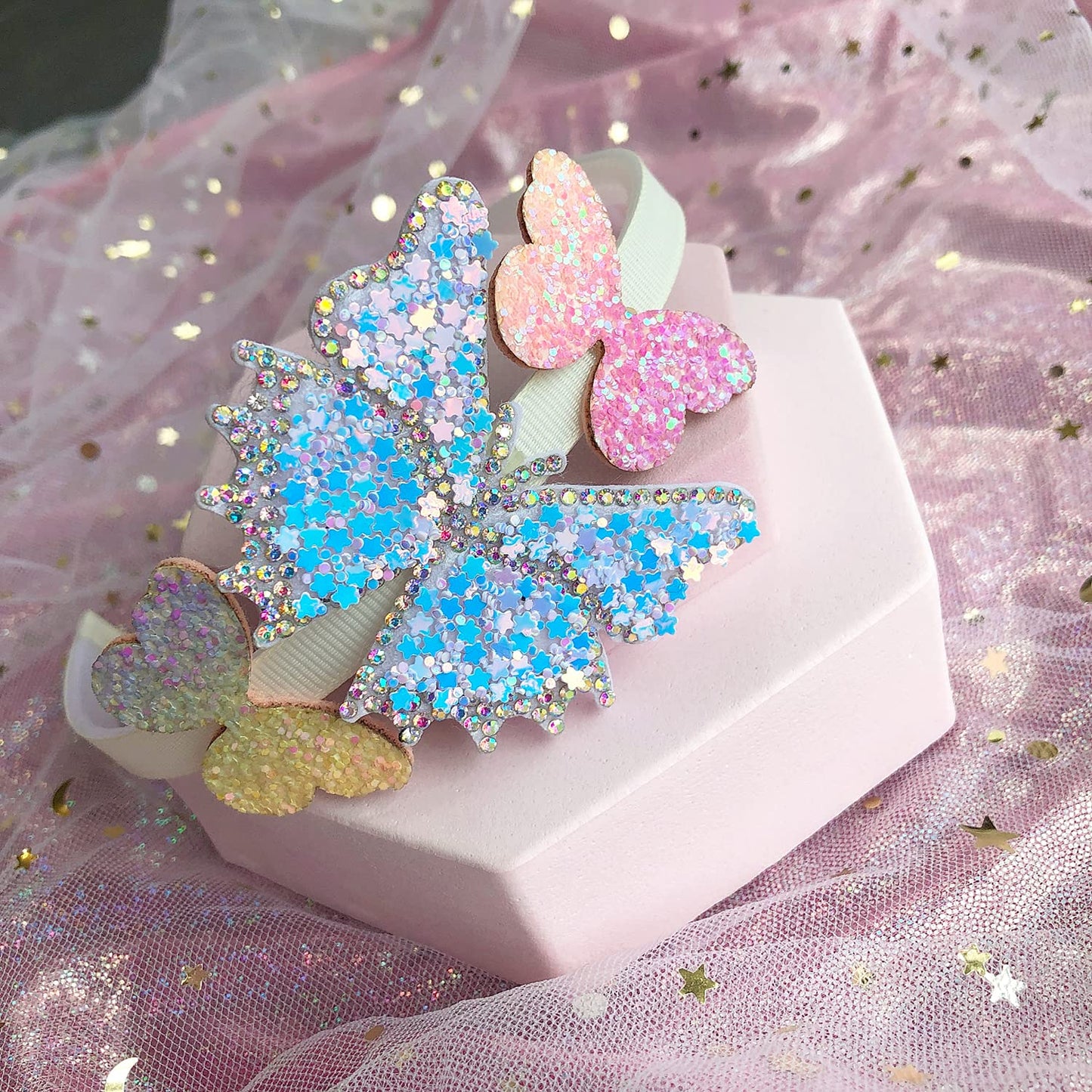 Elemirsa 4-Piece Butterfly Hair Hoops And Headbands For Girls, Teens, Toddlers, And Kids - Party Hair Accessories