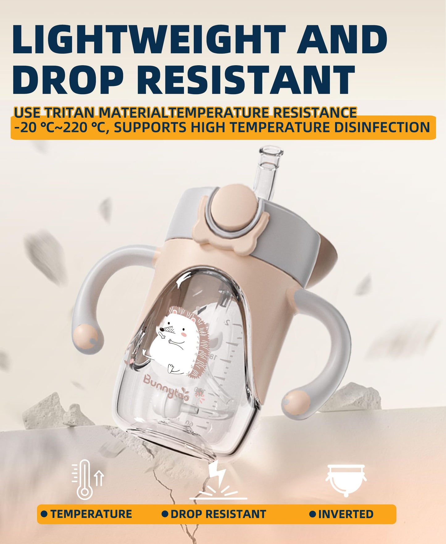 Bunnytoo Baby Sippy Cup With Weighted Straw, Ideal For 1+ Year Old And Transitioning Infants 6-12 Months, Spill-Proof, Easy To H