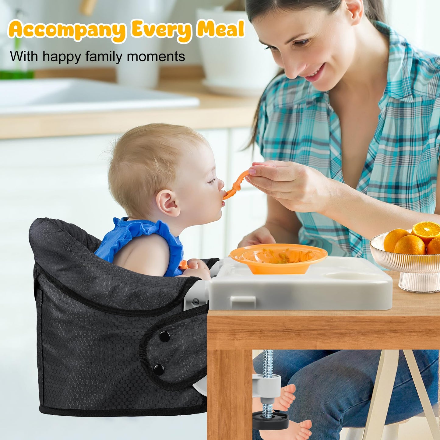 Hook On Chair With Removable Dining Tray,Portable Table High Chair, Folding Baby Chair With Storage Bag For Indoor/Outdoor(Black