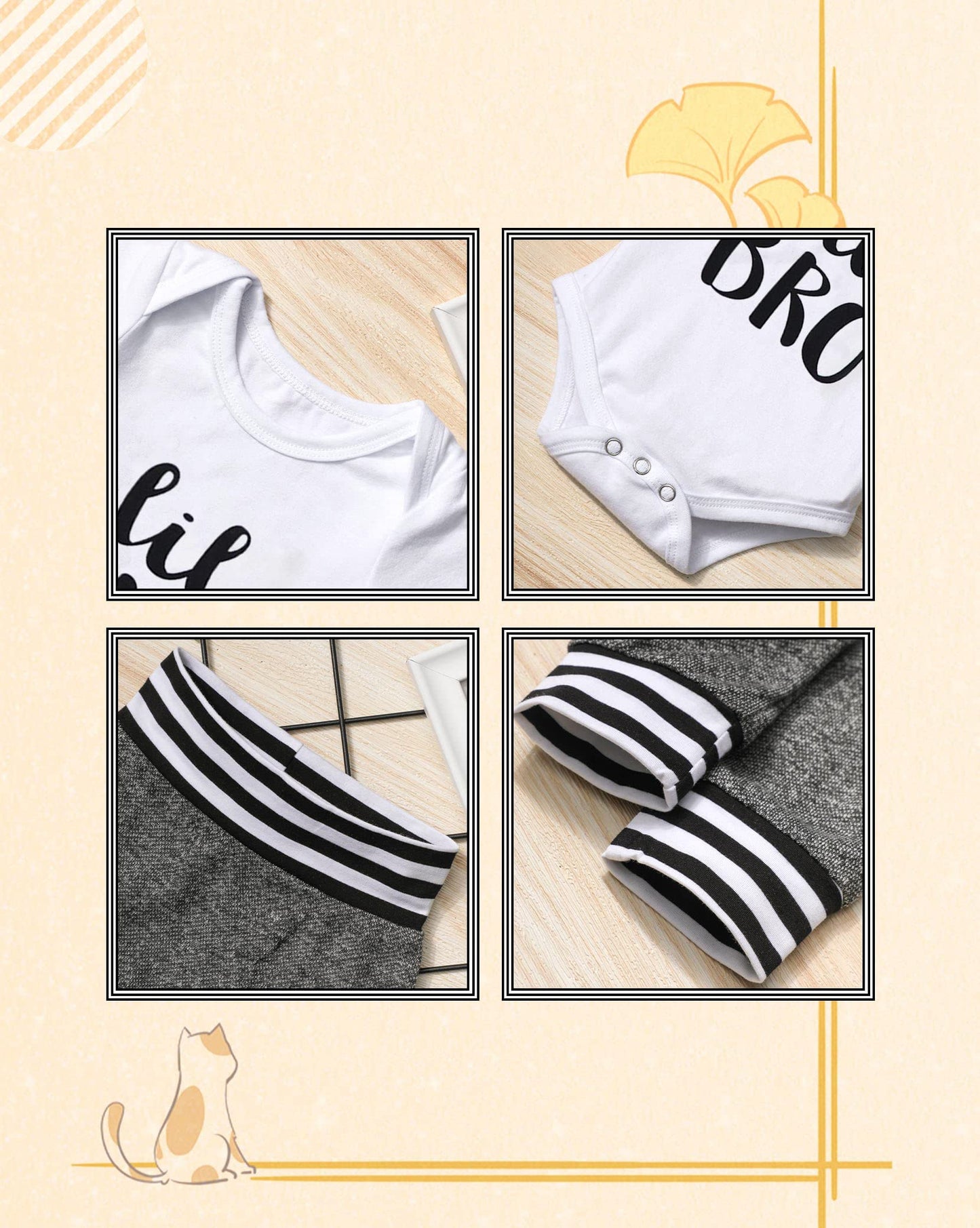 Baby Boy Clothes 3-6 Months Outfits Short Sleeve Cotton Romper + Little Bro Pants + Hat Cute Infant Summer Clothing Set