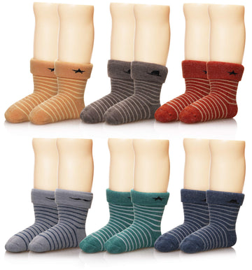 Eocom 6 Pairs Children'S Winter Thick Warm Wool Socks Soft Kids Socks Random Color (1-3 Years, Stripe)