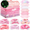 Fanfanwin 18 Pcs Sleepover Party Supplies For Girls, 6 Glow In The Dark Pink Blanket 6 Coral Fleece Spa Headband 6 Plush Eye Mas