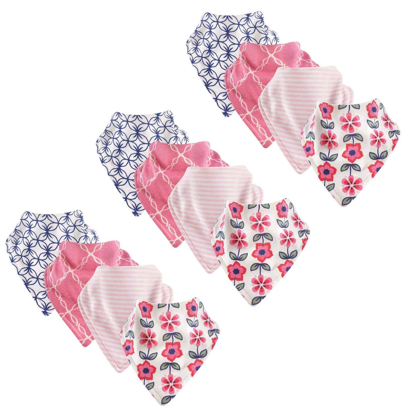 Touched By Nature Unisex Baby Organic Cotton Bandana Bibs, Flower 12-Pack, 0-9 Months