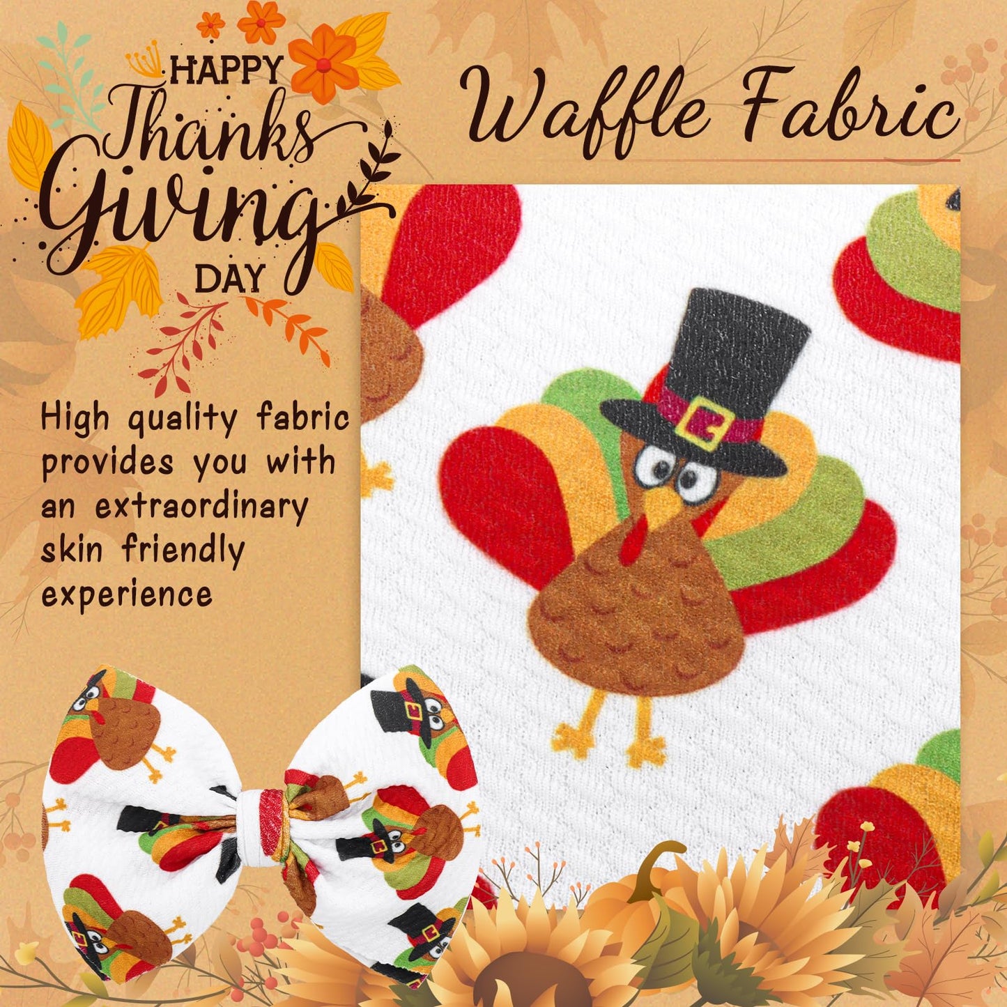 Yanjie Thanksgiving Baby Headbands Turkey Printed Hair Bows For Girls Baby Hairbands Toddler Accessories Gift For Girls Infants