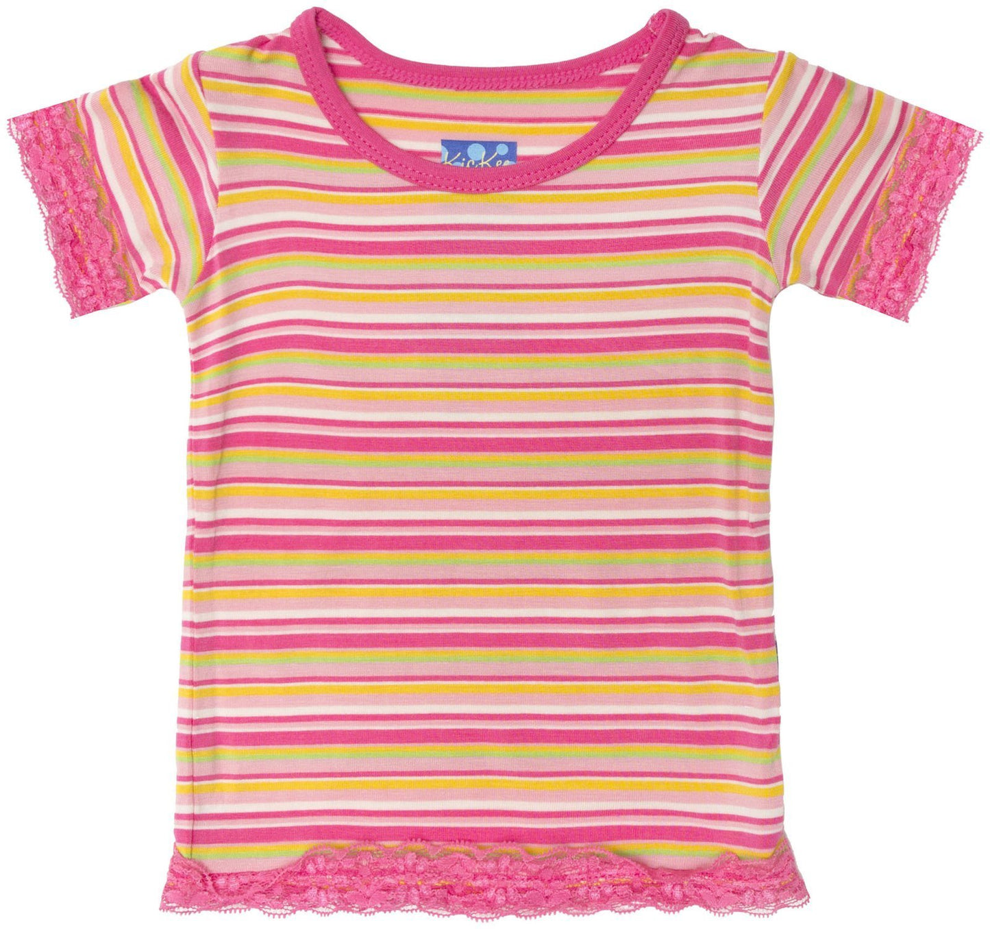 Kickee Pants Baby Girls' Print Lace Trimmed Tee (Baby) - Island Girl Stripe - 6-12 Months
