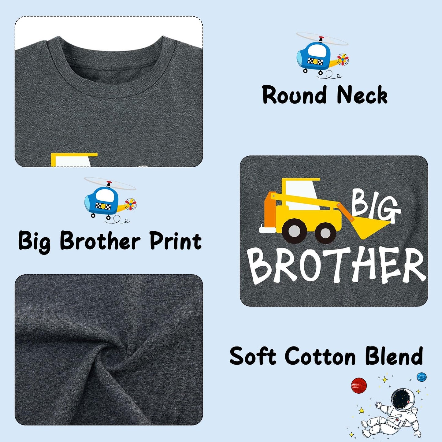 Funnycokid Big Brother Shirt 4T 3T Boys Promoted To Big Brother Bulldozers Construction Digging It T-Shirt Grey Size 4 Pregnancy