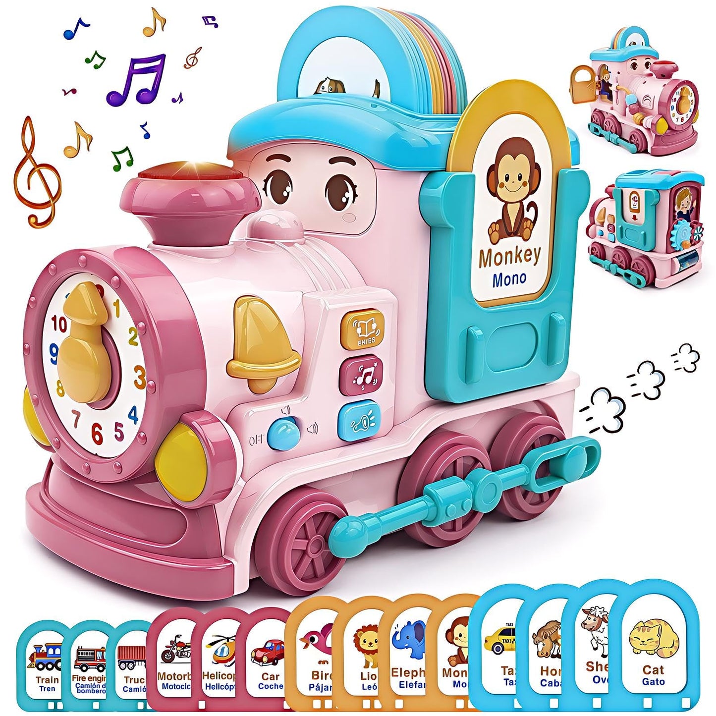 Toys for 1+ Year Old Girls - 24-in-1 Baby Musical Train with Bilingual(EN/ES) 14 Learning Cards, Sound, Lights, Baby Crawling To