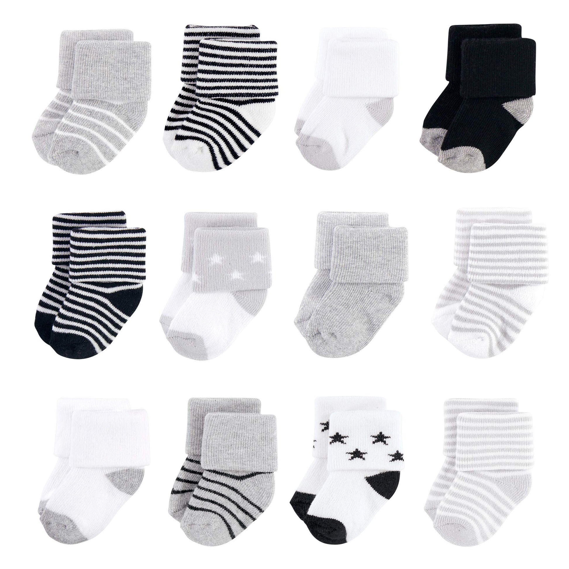 Hudson Baby Baby Boys Cotton Rich Newborn And Terry Casual Sock, Gray Black Stars, 6-12 Months Us