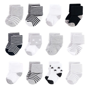 Hudson Baby Baby Boys Cotton Rich Newborn And Terry Casual Sock, Gray Black Stars, 6-12 Months Us