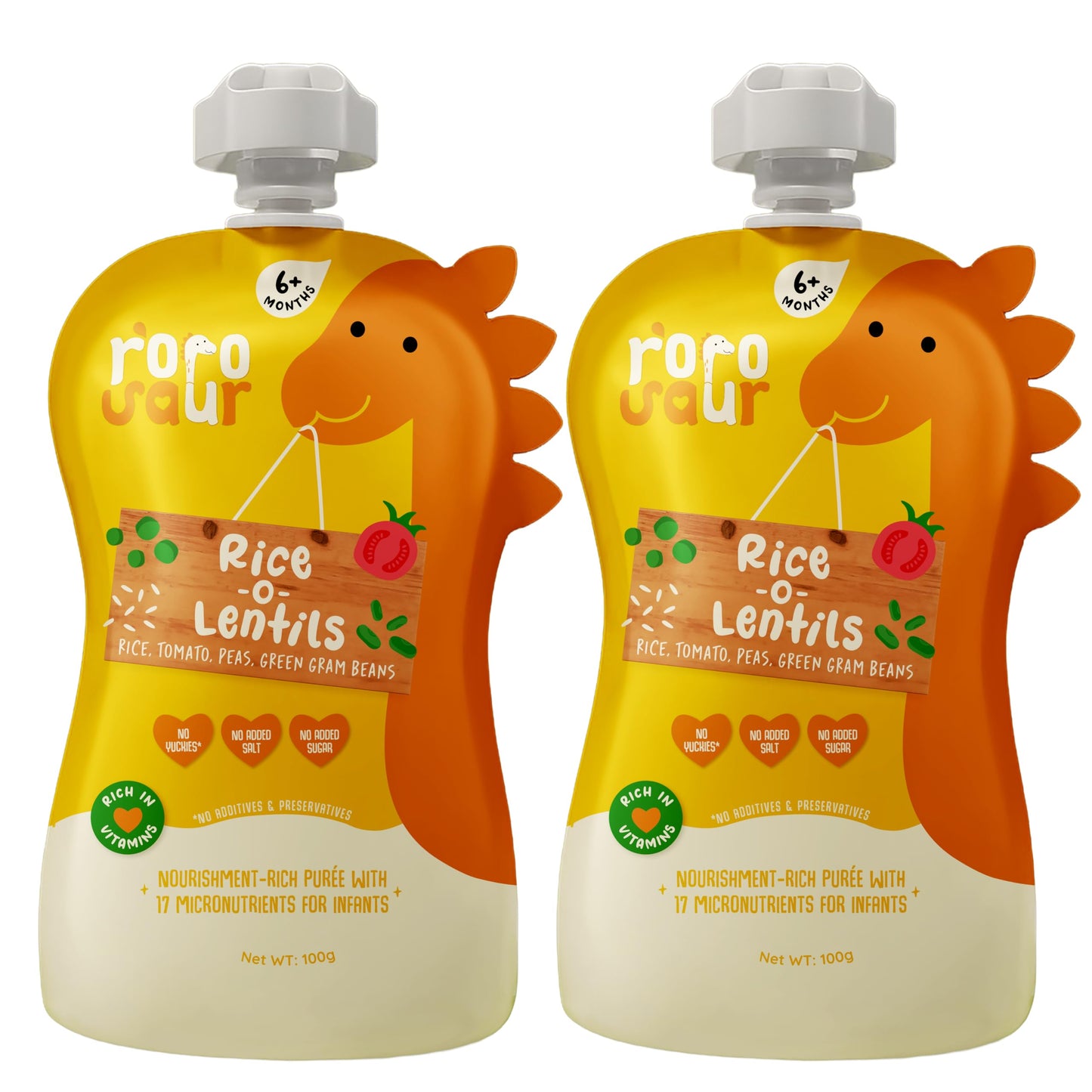 Rorosaur Ready To Eat Dal Khichdi Baby Food Puree Pouch 6+ Months Baby 100G Each, Pk Of 2 | With Veggies & Rice | Easy To Digest