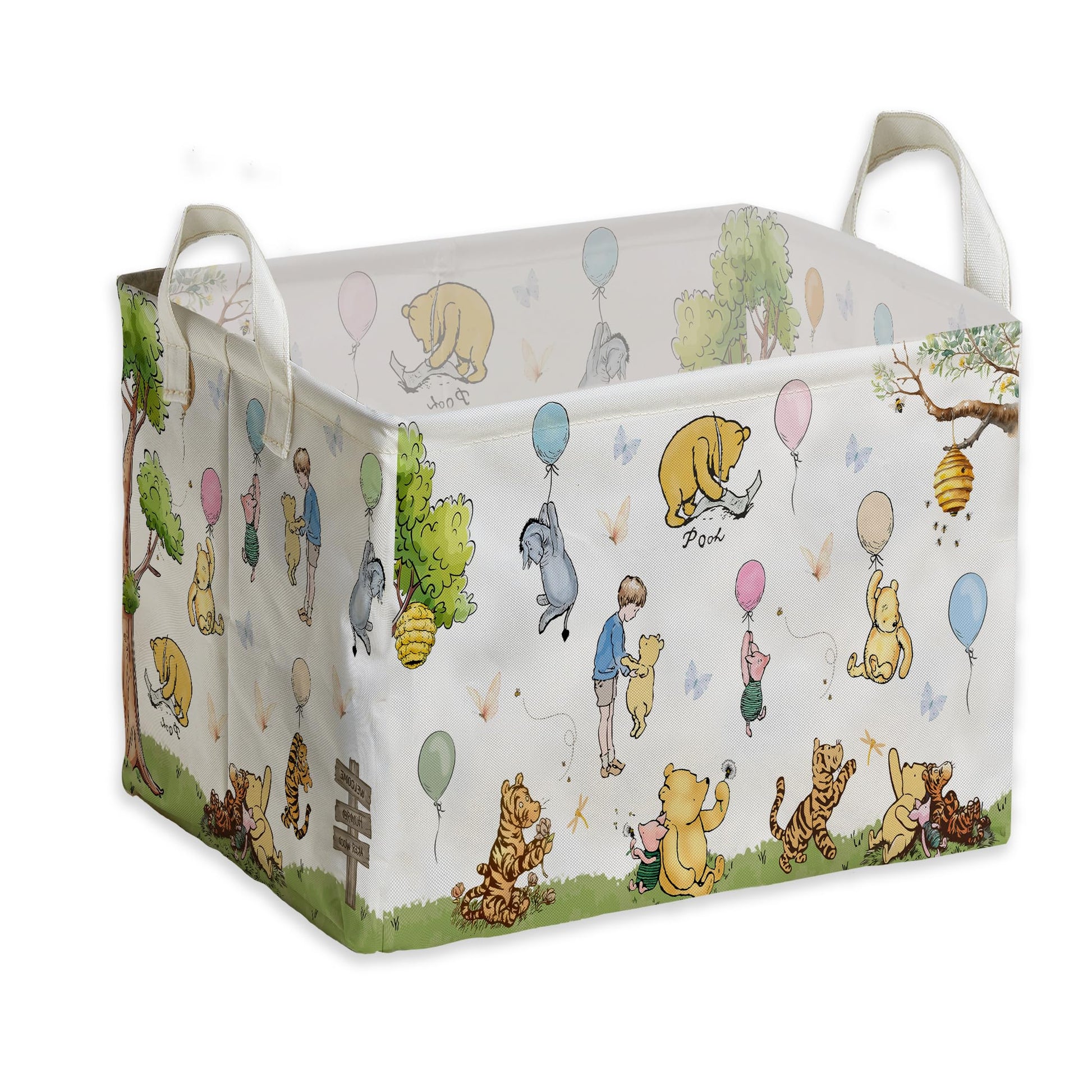 Zsatuiy Winnie Baby Stuff,Winnie Storage Nursery Basket, Large Squarecanvas Laundry Hamper With A Waterproof Pecoating, Foldable