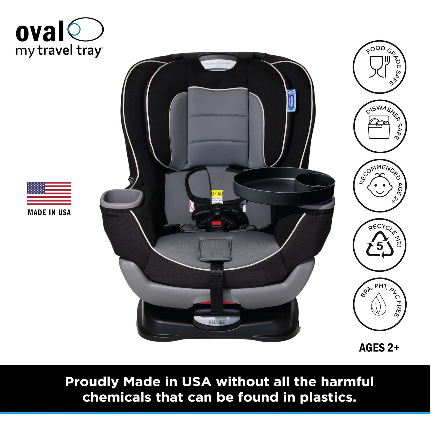 Travel Tray Oval Usa Made Extend Your Current Cup Holder To Hold A Cup Plus A Tray For Snacks, Toys And Accessories. Use In A Ca