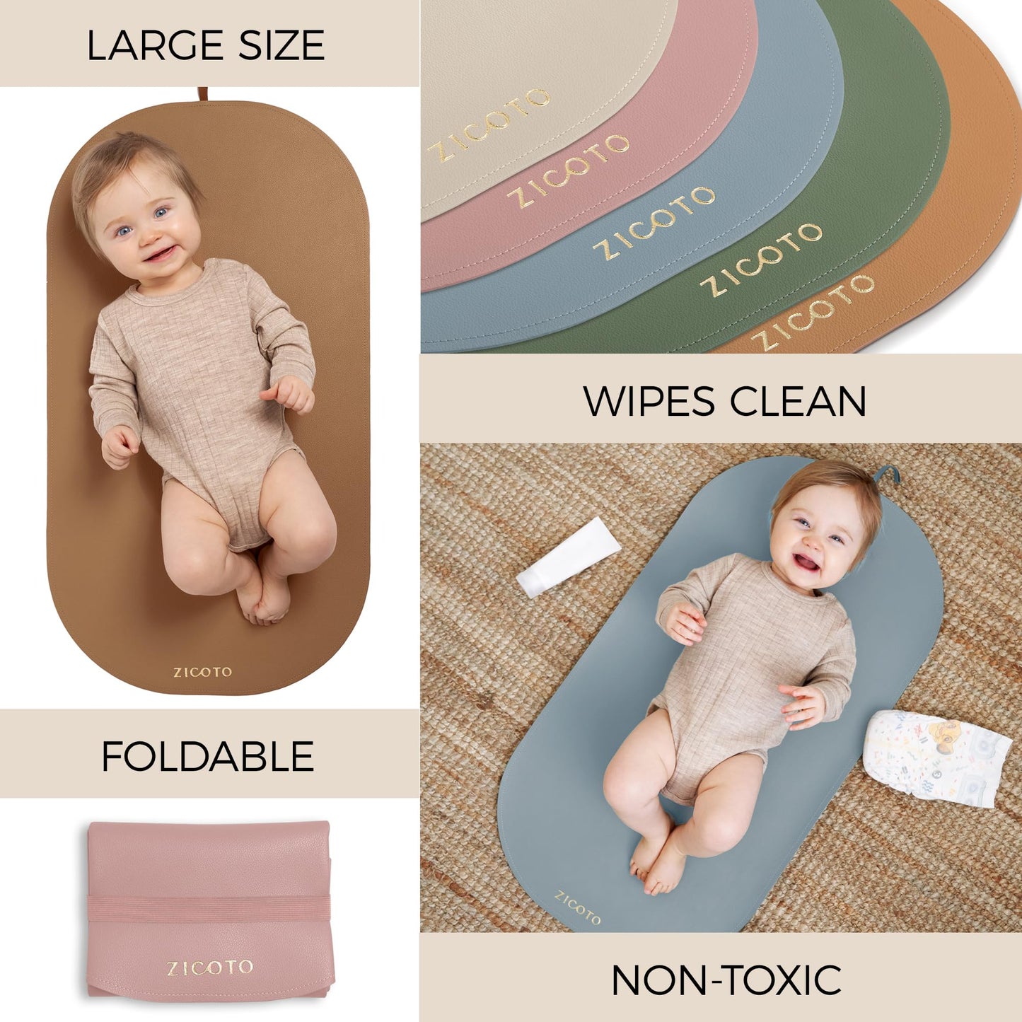 Beautiful Portable Baby Changing Pad - Wipeable And Easy To Clean Diaper Changing Mat - The Perfect Waterproof Vegan Leather Pad