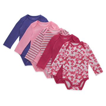 Hanes Unisex Baby Long Sleeve Bodysuit, Ultimate Flexy Boys & Girls, 5-Pack, Purple/Pink, 0-6 Months Us