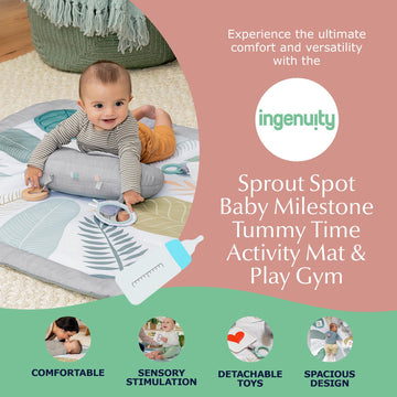 Ingenuity Sprout Spot Baby Milestone Tummy Time Activity Mat And Play Gym Unisex Ages 0+ Months 40 X 40 Inches