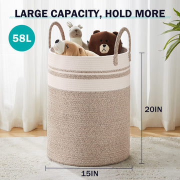 Youdenova Woven Rope Laundry Hamper Basket, 58L Tall Laundry Basket For Blanket Organizer- Clothes Hamper For Bedroom Storage, B