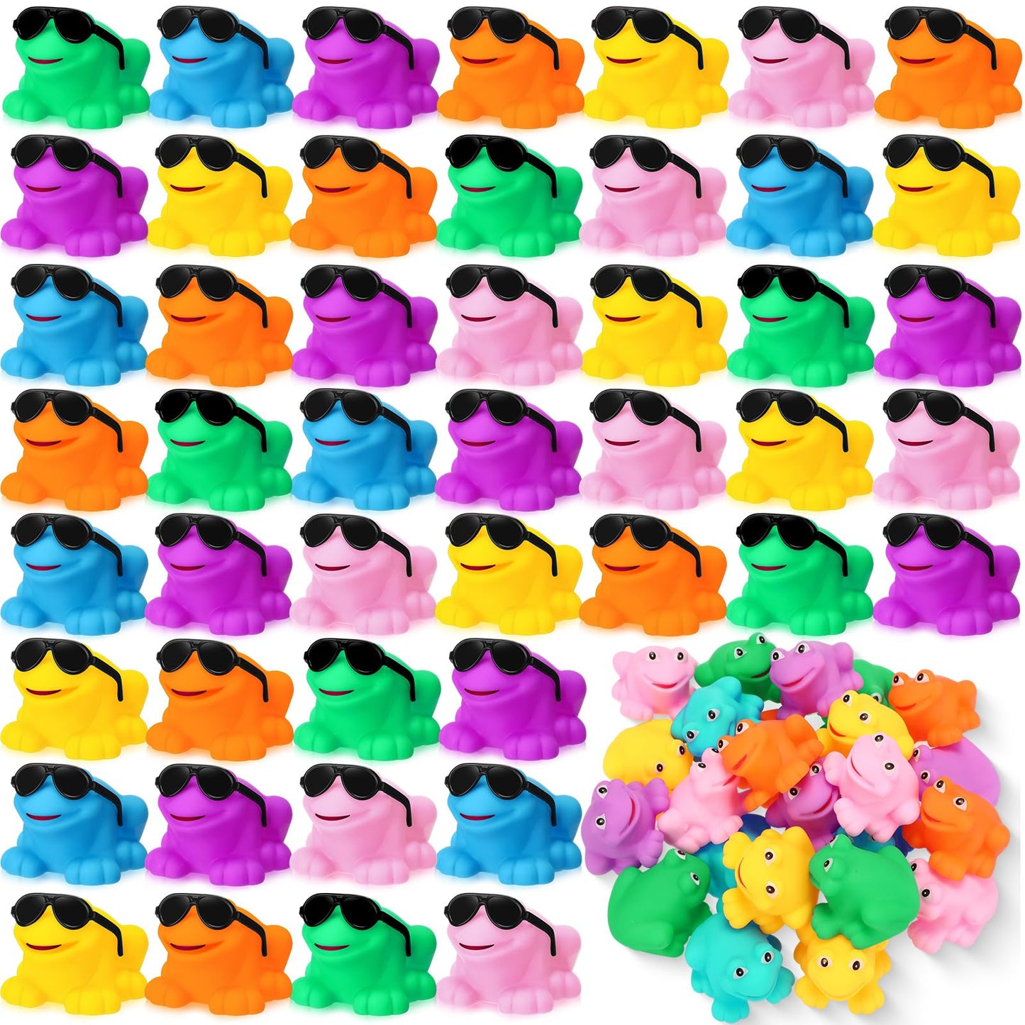 Halloscume 24 Pack Rubber Frogs Bulk Squeak and Floating Rubber Bath Toy Mini Floating Frogs with Sunglasses for Baby Shower Bir