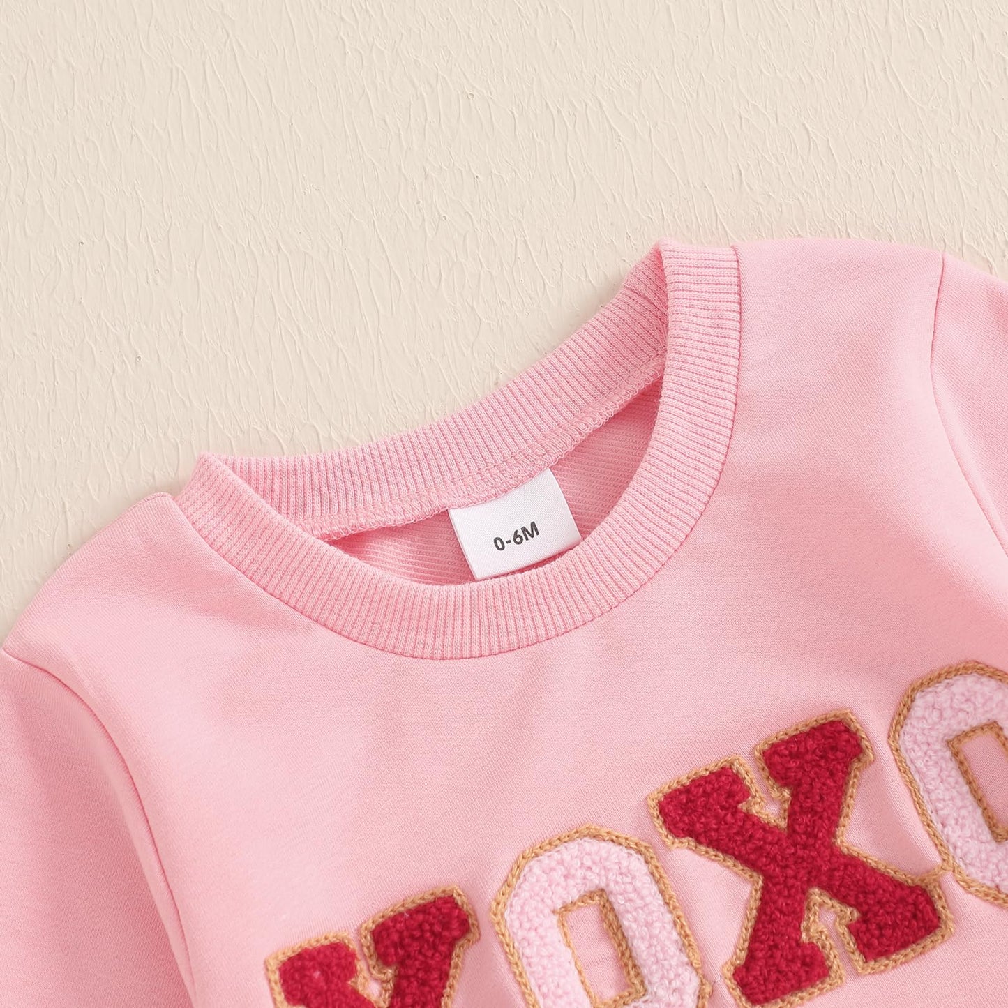 Nokpsedcb Baby Boy Girl Cute Letter Embroidery Long Sleeve Sweatshirt And Elastic Long Pants Toddler Valentine Outfits (Pink Xox