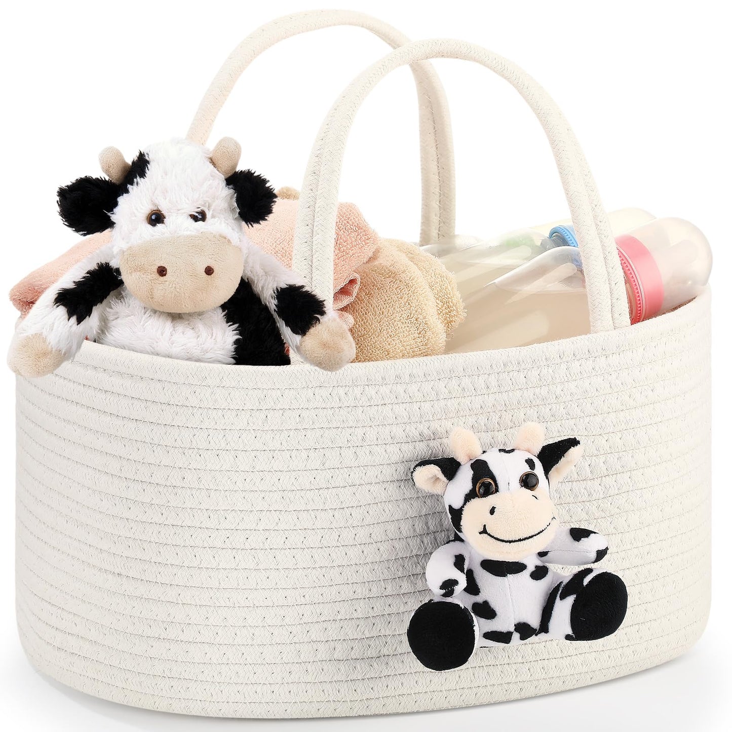 FoldTier Cow Diaper Caddy Organizer, Nursery Storage Bin Basket, Changing Table Organizer for Baby Diaper Storage, Gift Basket f