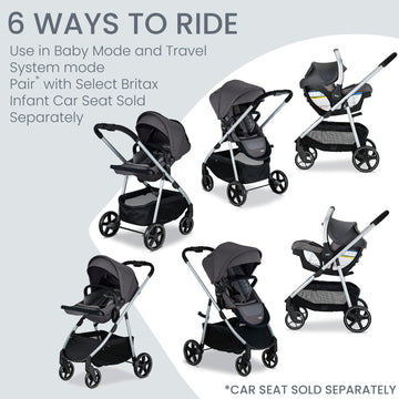 Britax Grove Modular Stroller, Lightweight Stroller With Cozyfit Insert And Bumper Bar, 6 Ways To Ride, Safewash, Pindot Stone