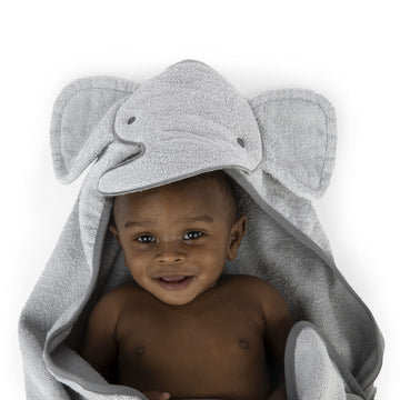 Ingenuity Clean & Cuddly Hooded Baby Elephant Bath Animal Towel - Perfect Shower Gift - Grazer