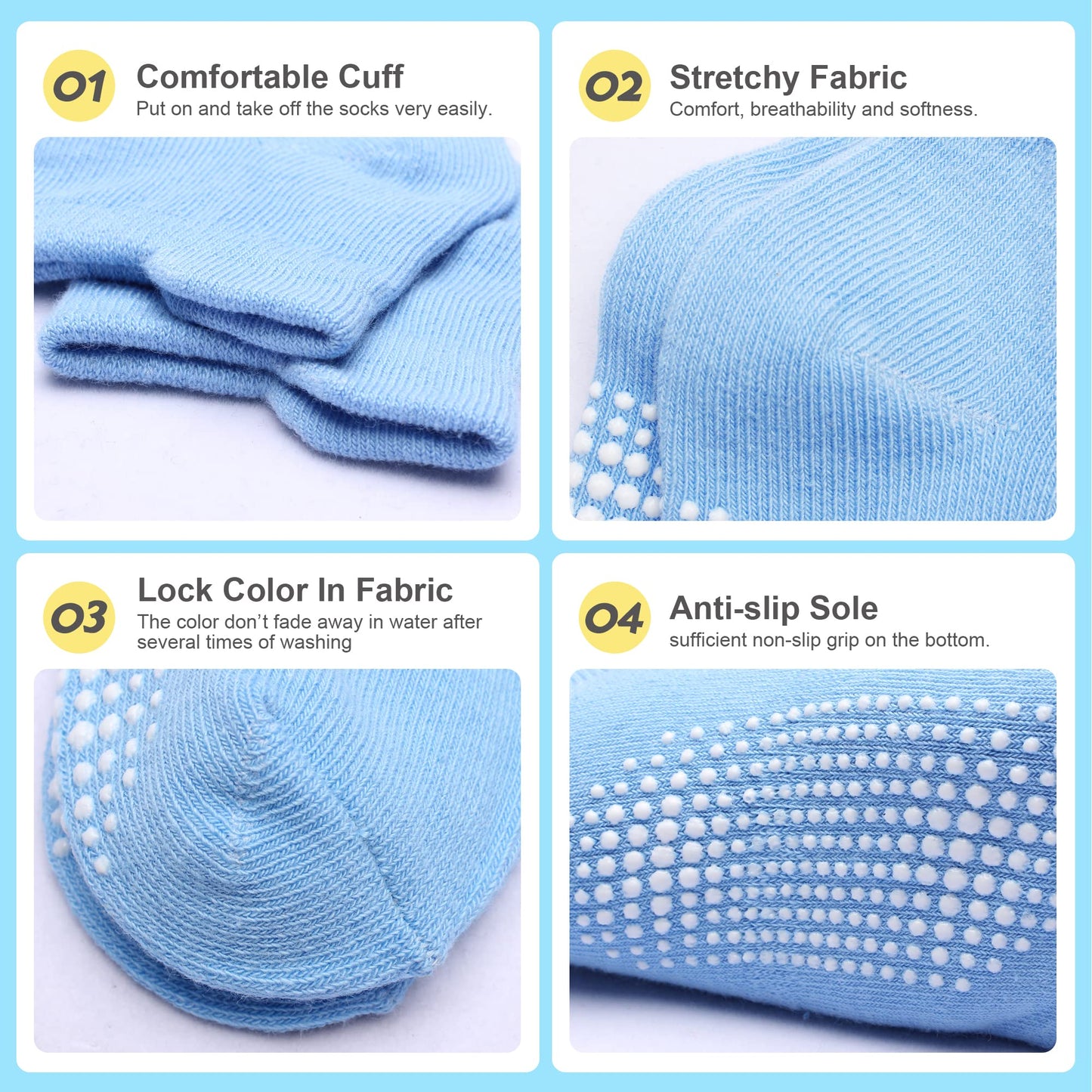 Hyzgb Baby Socks 12-24 Months 12 Pairs Toddler Socks Boys 1T 2T 3T Cotton Ankle Socks With Non Skid Grippers For Boy 1-2-3 Years