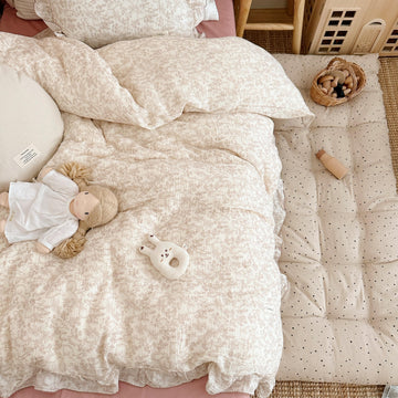 Aojim Kids Muslin Duvet Cover With Forest Themed Patterns, Pure Cotton Toddler Comforter Cover 59X79'', Ruffled Design Baby Crib