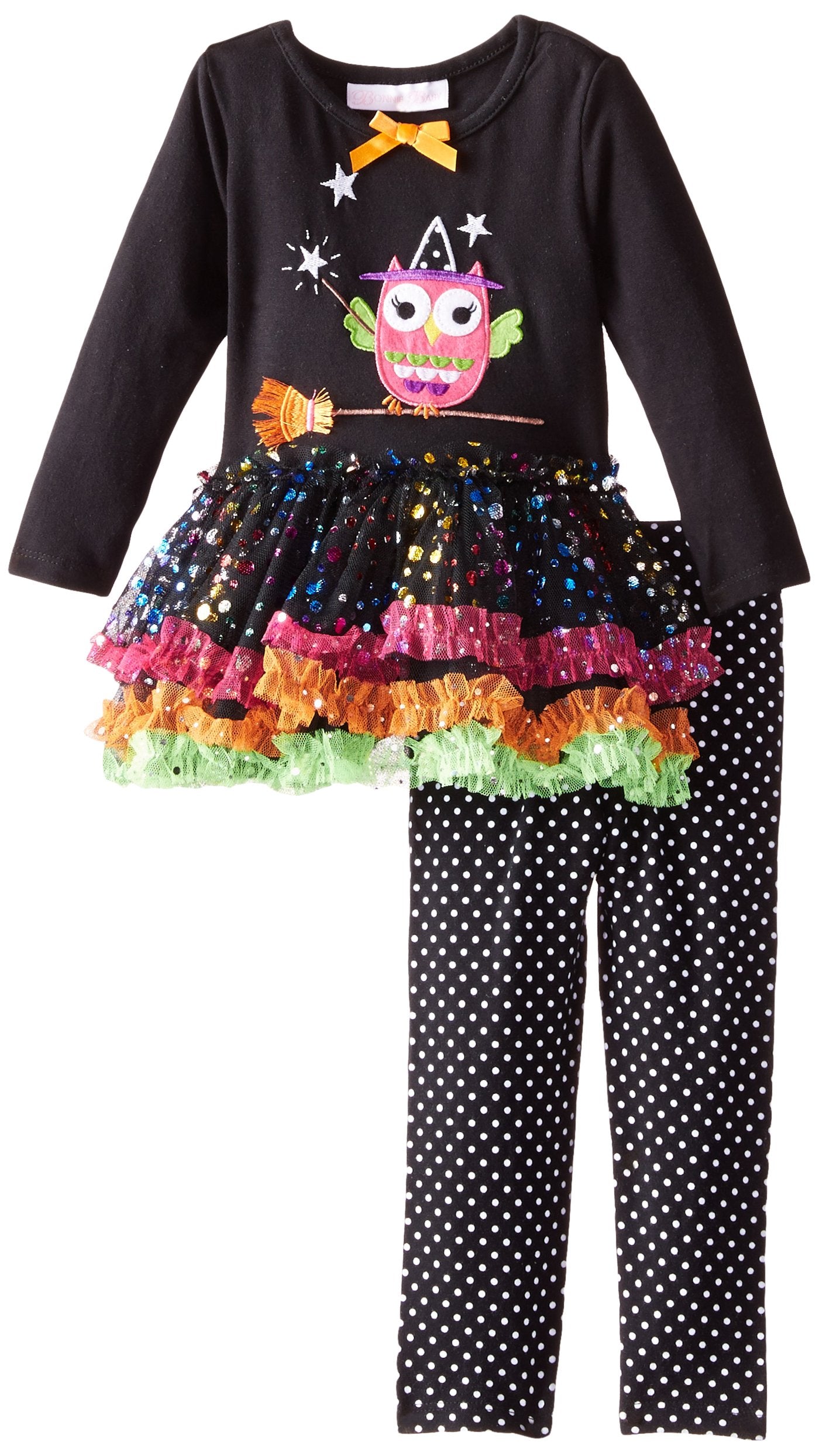 Bonnie Baby Girls' Witch Owl Tutu Legging Set - 12 Months - Black