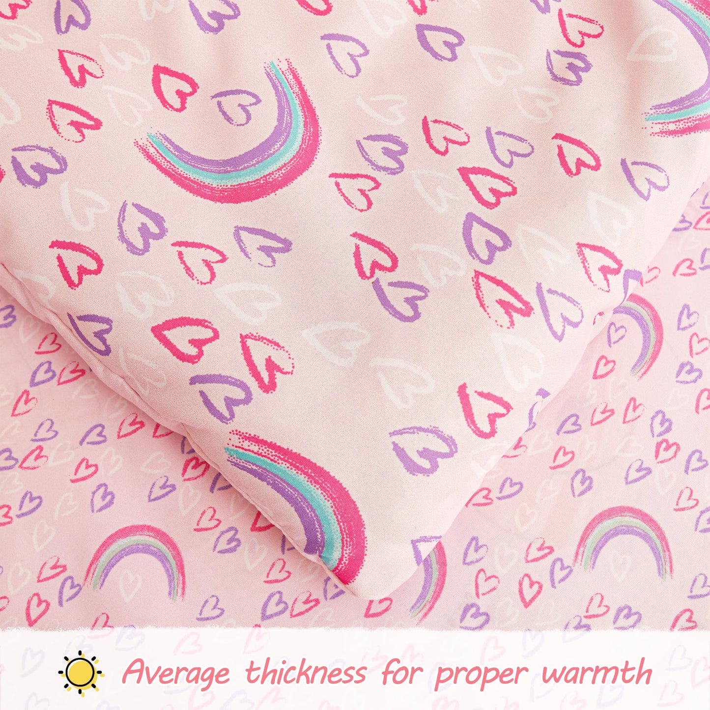 Viviland Rainbow Heart Toddler Comforter Sets, Cute Girls Toddler Bedding Set, Soft Microfiber Pink Toddler Bed Set