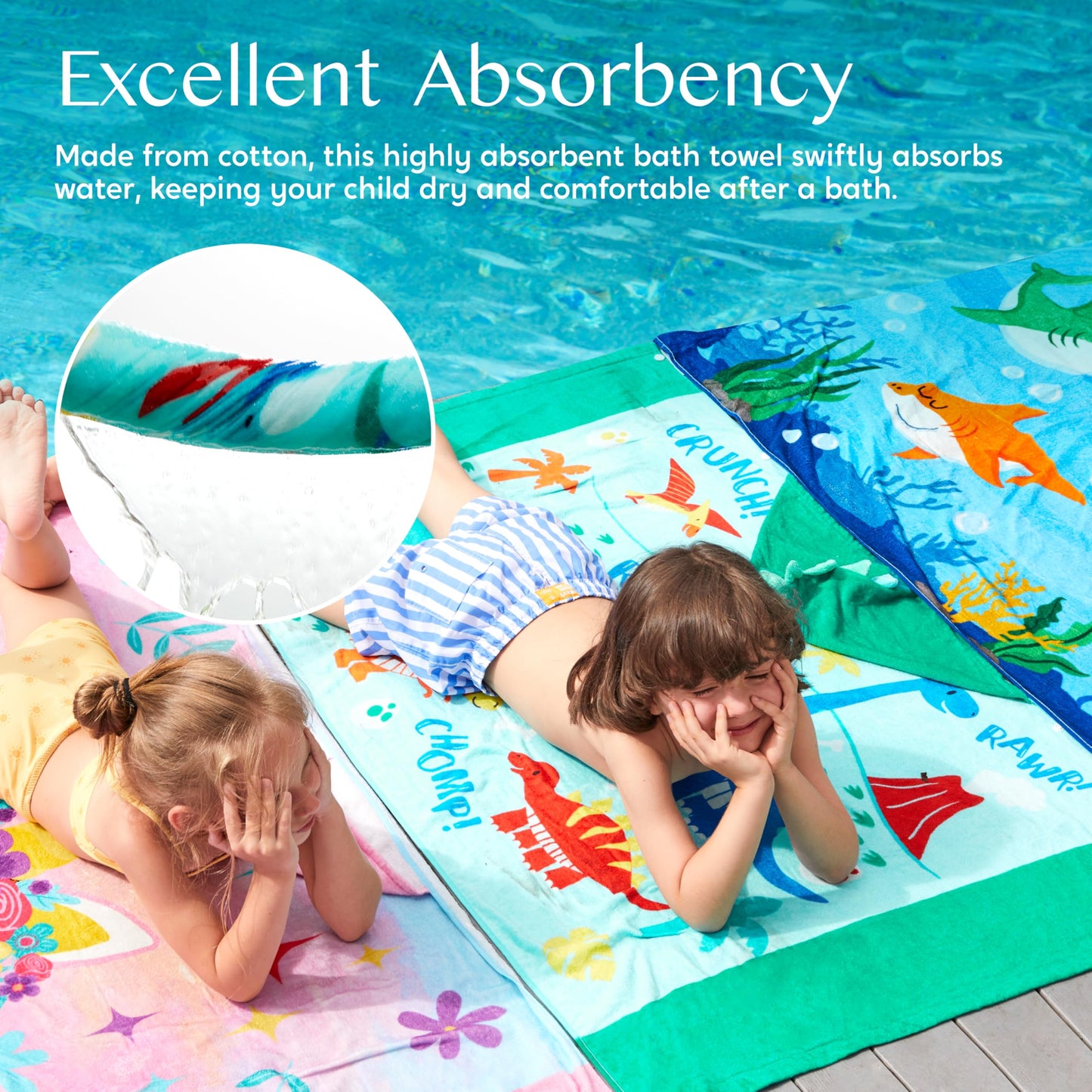 Joiedomi Dinosaur Hooded Towels For Kids - Soft 100% Cotton Kids Beach Towel - 30' X 50' For 3-10 Years Boy Girl - Beach Hoode