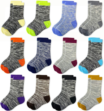 Jamegio Boys Socks 12 Pairs Crew Socks For Toddler Kids Boys Athletic Cotton Socks(2-4 Years)