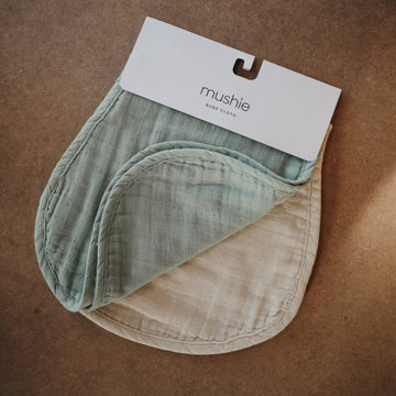 Mushie Muslin Baby Burp Cloths | 100% Organic Cotton, Set Of 2 (Roman Green/Fog)