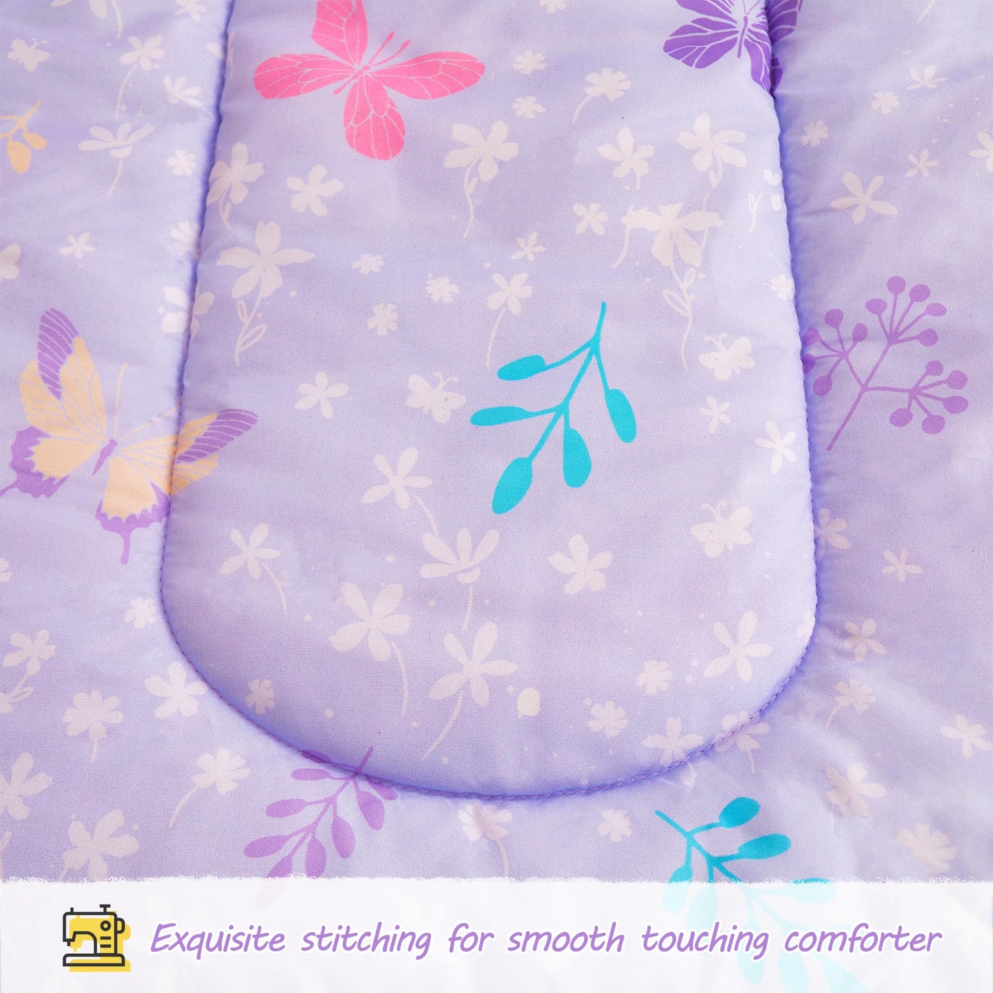 Viviland Butterfly Floral Toddler Comforter Sets, Cute Girls Toddler Bedding Set, Soft Microfiber Purple Toddler Bed Set