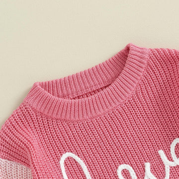 Infant Baby Girl Valentines Day Sweater Love Embroidery Knit Pullover Sweatshirt Valentines Day Baby Girl Outfit(C-Pink,6-12 Mon