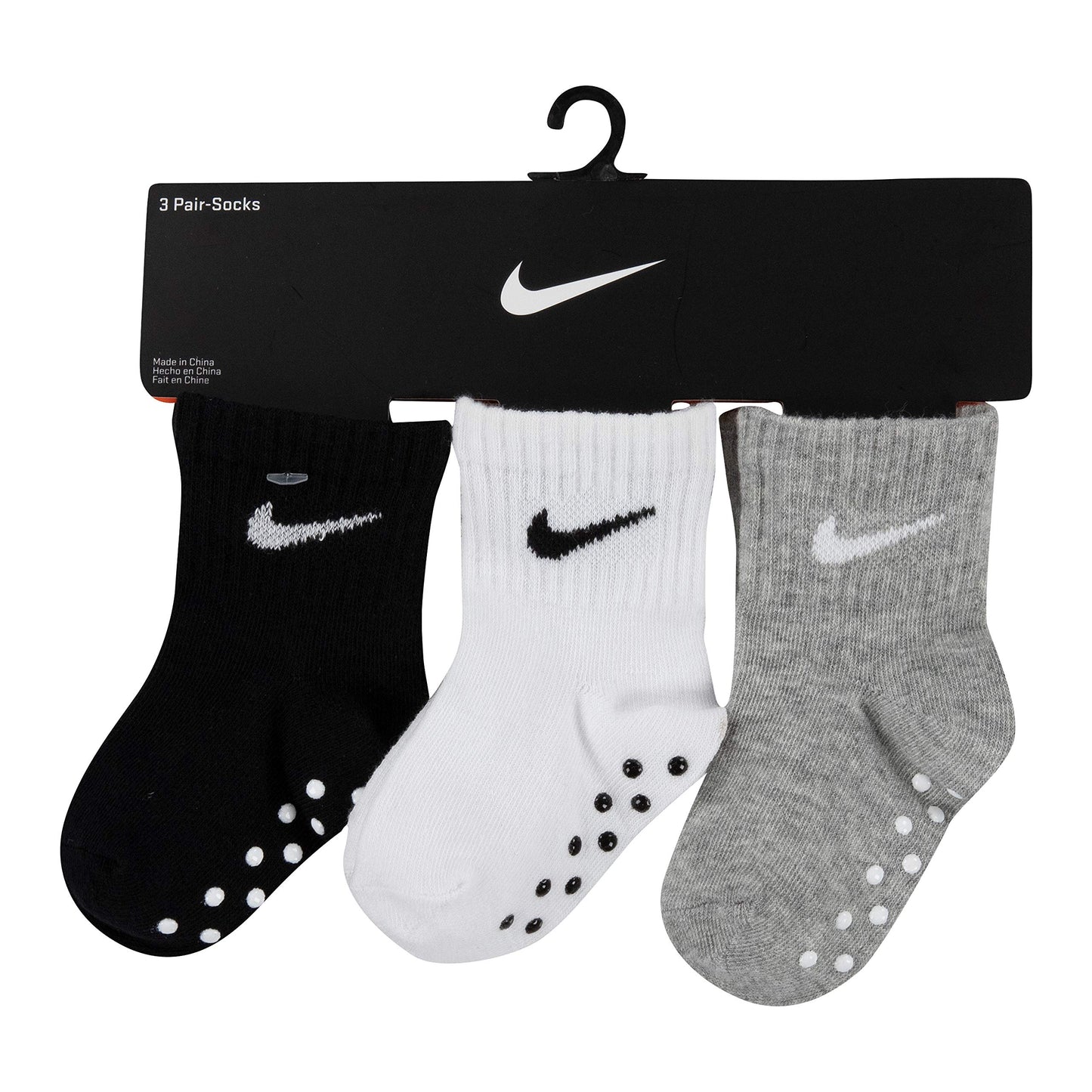 Nike Children'S Apparel Baby Toddler Kids Ankle Gripper Socks (3 Pairs), Black/White/Grey, 3/4.5