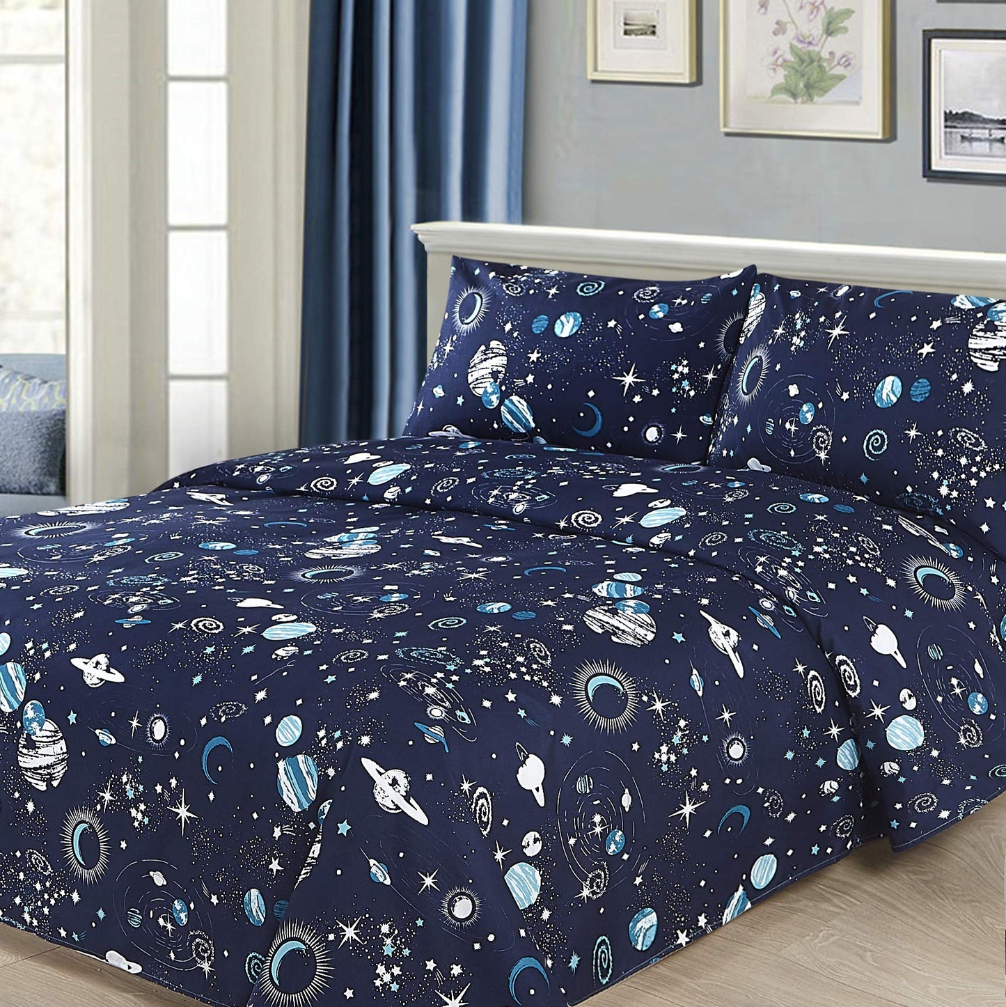 Sapphire Home 8 Piece Space Navy Full Bedding Set For Boys, Bed In A Bag, Kids Comforter Set With Bed Sheets, Pillow Case, Toy P