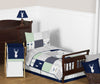 Navy Blue, Mint And Grey Woodsy Deer Boys Toddler Bedding 5 Piece Comforter Sheet Set