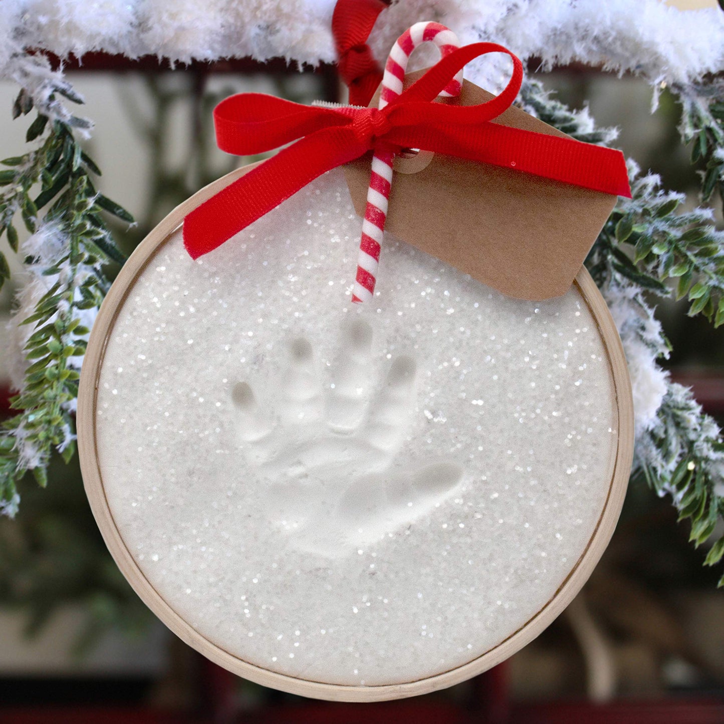 Child To Cherish Glitter Baby Handprint First Christmas Ornament Kit With Wooden Ring