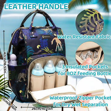 Qwreoia Diaper Bag Backpack, Animal Print Travel Nappy Bag With Usb Charging Port Stroller Straps And Insulated Pocket For Women