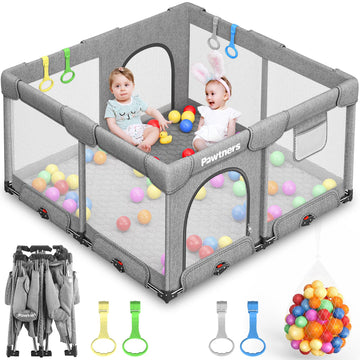 Foldable Playpen For Babies And Toddlers: 50' L X 50' W X 27' H, Large Kids Play Yard, Portable For Indoor And Outdoor Play A