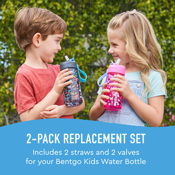 Bentgo Kids Water Bottle Replacement Straws - 2-Pack Of Reusable, Leak-Proof, & Bpa-Free, Safe-Sip Straws & Valves For Bentgo Wa